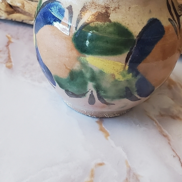 Small Redware Pitcher Creamer Mexico Beige Floral Multicolor. - Picture 8 of 8